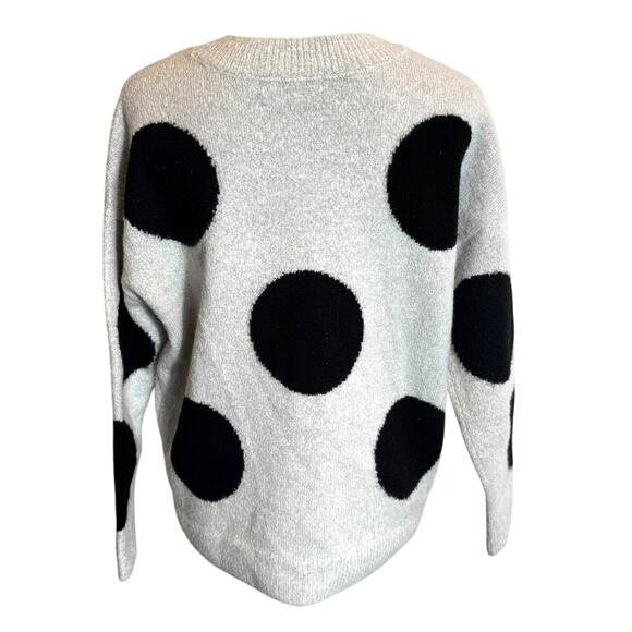 CATHERINE MALANDRINO Women's Small Soft Gray Black Polka Dot Pullover Sweater - Picture 2 of 8
